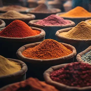Many different types of spices in bowls